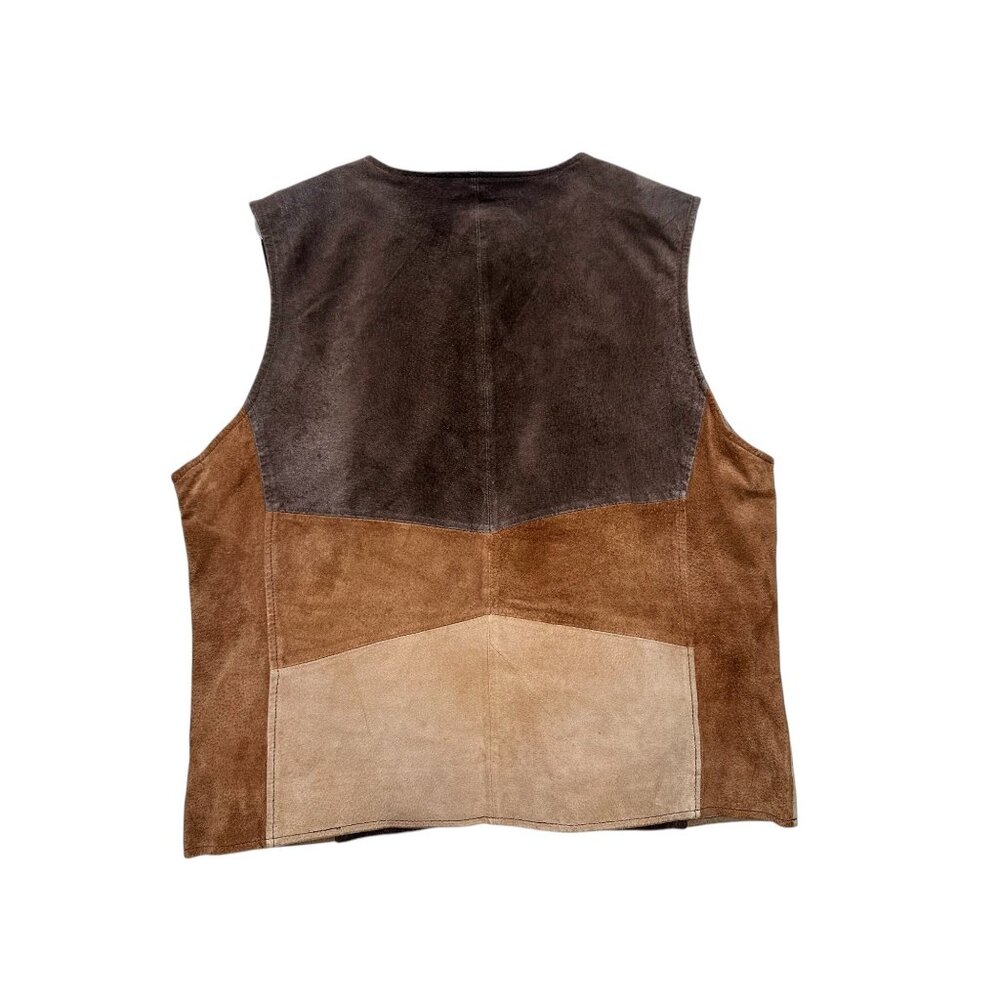 SOLD Outbrook Suede Leather Patchwork Vest Women XL Brown Western Yellowstone - Picture 2 of 12